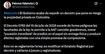 Paloma Valencia - crédito @PalomaValenciaL/X