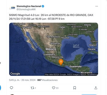 Sismo sacude Oaxaca (X/ @SismologicoMX)
