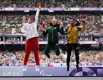 Xiomara Saldarriega celebra su medalla de bronce en París 2024 - crédito Umit Bektas/REUTERS