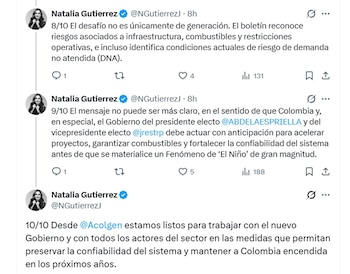 Natalia Gutiérrez, presidenta de Acolgen, dijo que el gremio está listo para trabajar con el gobierno de Abelardo de la Espriella - crédito @NGutierrezJ/X
