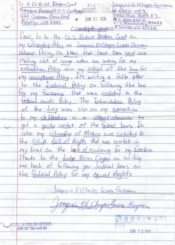 Carta recibida el pasado 30 de junio en la oficina de Brooklyn. Crédito: X - @keegan_hamilton