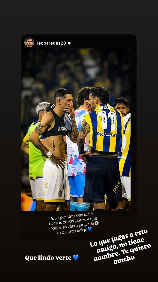 Los mensajes con elogios que compartieron Paredes y Di María luego del empate de Boca y Rosario Central