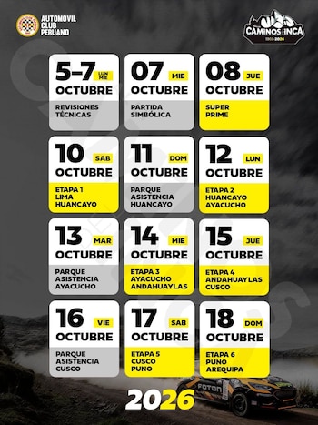 Cronograma de Caminos del Inca 2026.
