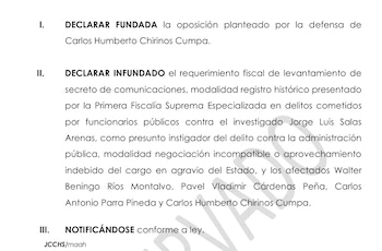 PJ rechaza levantar secreto de las comunicaciones de Jorge Luis Salas Arenas.