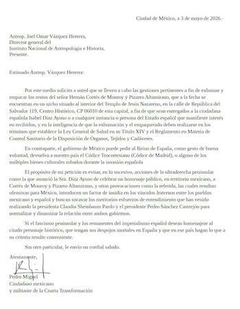 Una propuesta formal enviada al INAH plantea trasladar los restos al gobierno de España, mientras se reaviva la discusión diplomática entre México y España a raíz de homenajes recientes a figuras históricas.