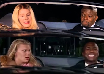 Imagen de la película original y el vídeo editado con los rostros de Haaland y Vinicius Jr.