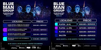Precios para ver al Blue Man Group en Bogotá y Medellín - crédito Ocesa Colombia