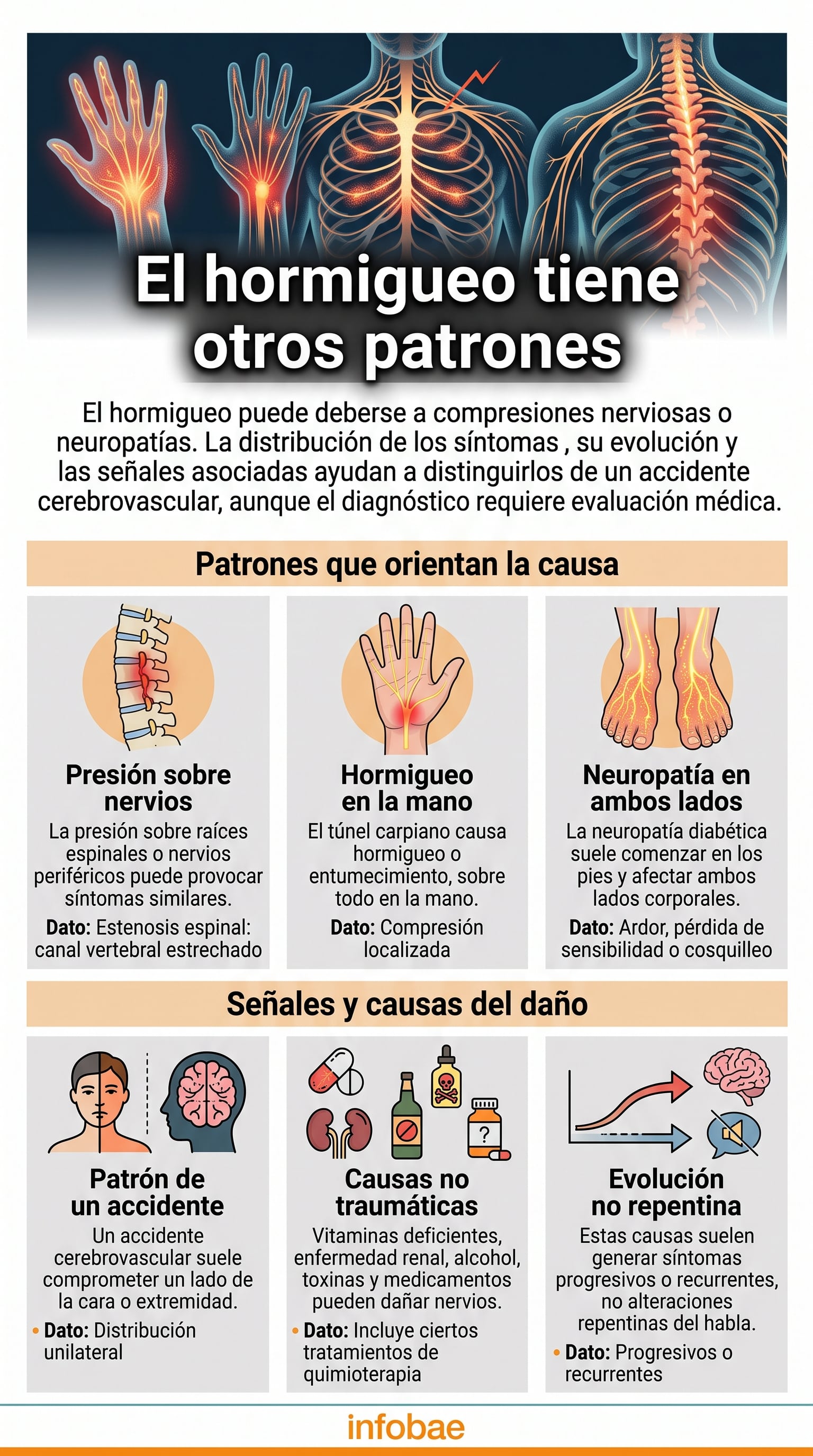 Patrones y causas del hormigueo para diferenciarlo de un accidente cerebrovascular. (Imagen Ilustrativa Infobae)