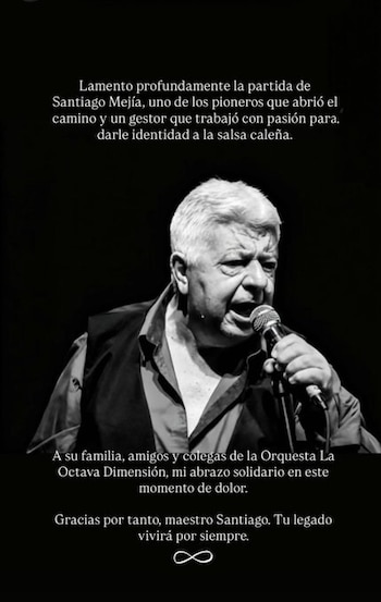 Willy García estuvo entre los artistas del medio que expresaron sus condolencias a la familia y fans de Santiago Mejía - crédito Willy Garcia/X