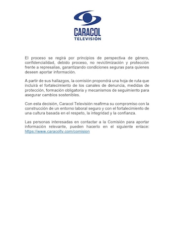 La dirección de Caracol Televisión crea grupo especial para investigar denuncias de acoso y violencia de género - crédito @CaracolTV/X