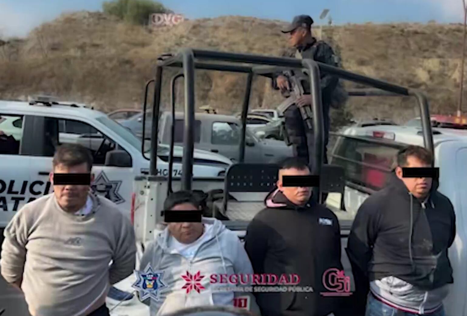 Fotografía de los 4 detenidos tras persecución en Pachuca. Crédito: SSP Hidalgo