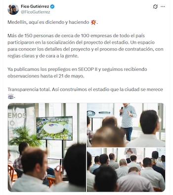 El alcalde Federico Gutiérrez lidera la transformación del Atanasio Girardot, que busca consolidar al estadio como referente deportivo internacional y motor de desarrollo urbano - crédito @FicoGutierrez/X