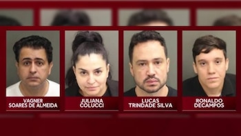 Cuatro fotos tipo mugshot en una cuadrícula. De izquierda a derecha: Vagner Soares de Almeida, Juliana Colucci, Lucas Trindade Silva, Ronaldo Decampos