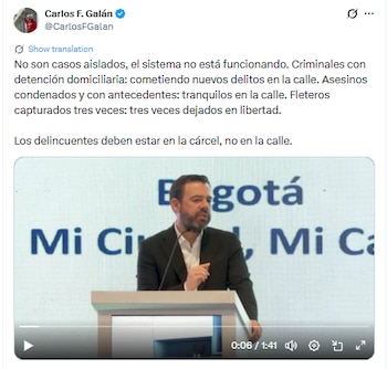 El alcalde Galán aseguró que existe un patrón de beneficios judiciales en favor de los delincuentes en Bogotá - crédito @CarlosFGalan/X