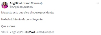 Angélica Lozano destacó el compromiso de Abelardo de la Espriella de no impulsar una Constituyente - crédito @AngelicaLozanoC/X
