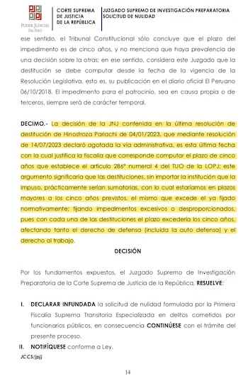 Juez Checkley determina que impedimento para ejercer la abogacía por destitución no puede superar los 5 años