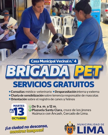 La jornada incluirá desparasitación interna y externa como parte de las acciones preventivas para el cuidado de las mascotas - Créditos: Municipalidad de Lima.