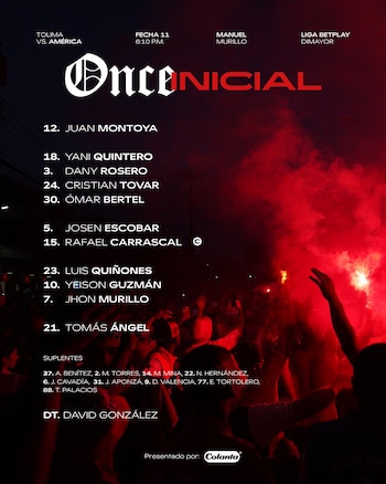 Este fue el once titular que utilizó América de Cali para su enfrentamiento ante Deportes Tolima - crédito @americadecali/Instagram