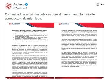 Andesco cree que el nuevo marco regulatorio es una falsa promesa de la reducción de las tarifas - crédito @Andesco1/X