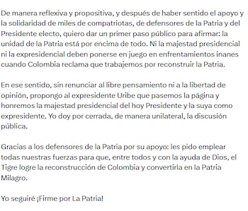 Carlos Suárez sostuvo que era momento de dar por finalizados los ataques entre miembros de la bancada de Gobierno - crédito @carlossuarezr/X