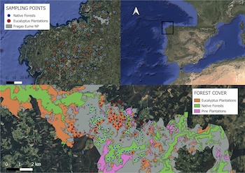 Área de estudio y puntos de muestreo en 160 puntos dentro de los límites del Parque Natural (Universidad de Santiago de Compostela)