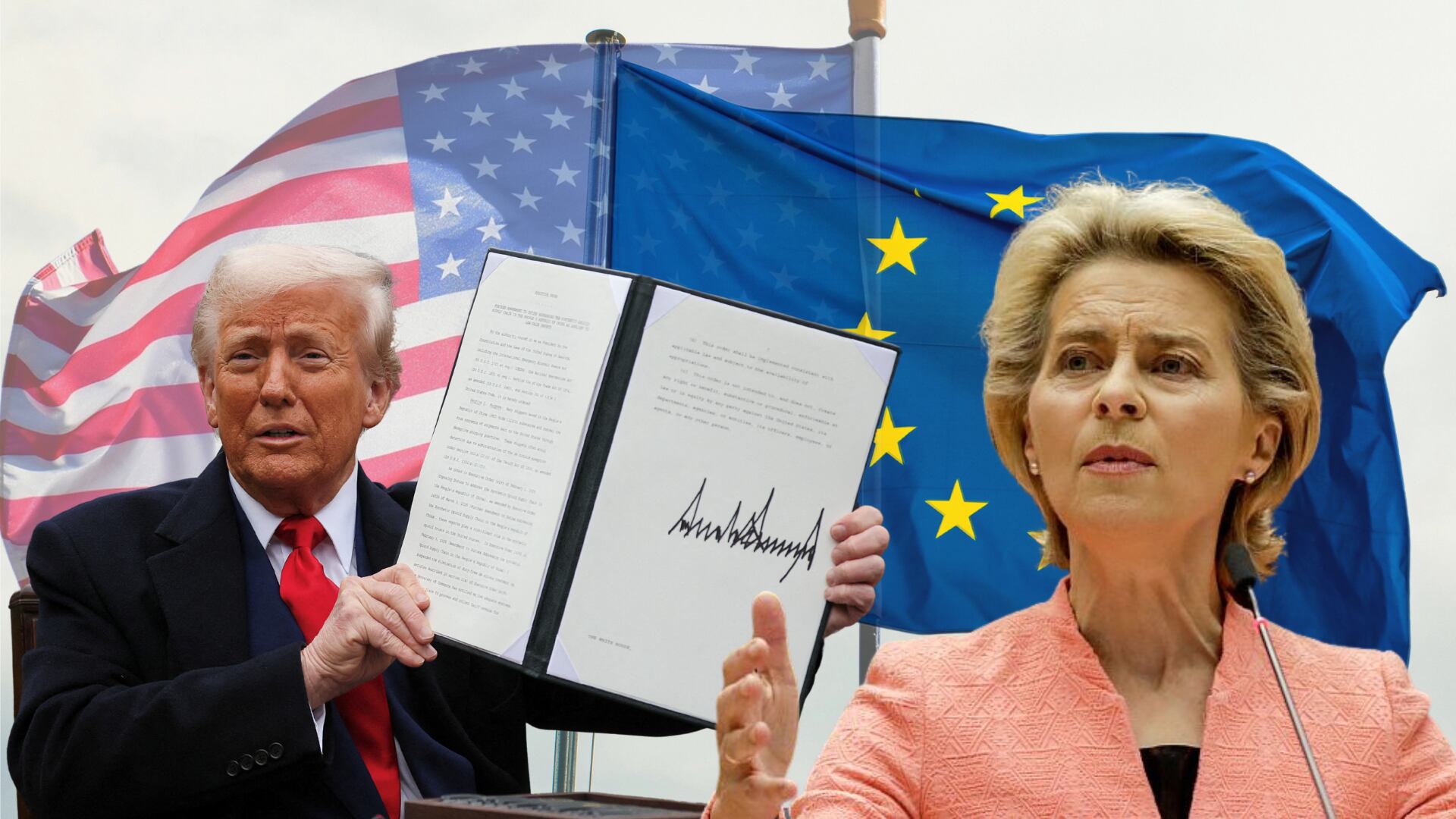 Donald Trump puso aranceles del 20% a la Unión Europea (Montaje Infobae, Reuters)