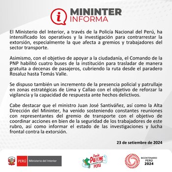 Comunicado del Mininter sobre el