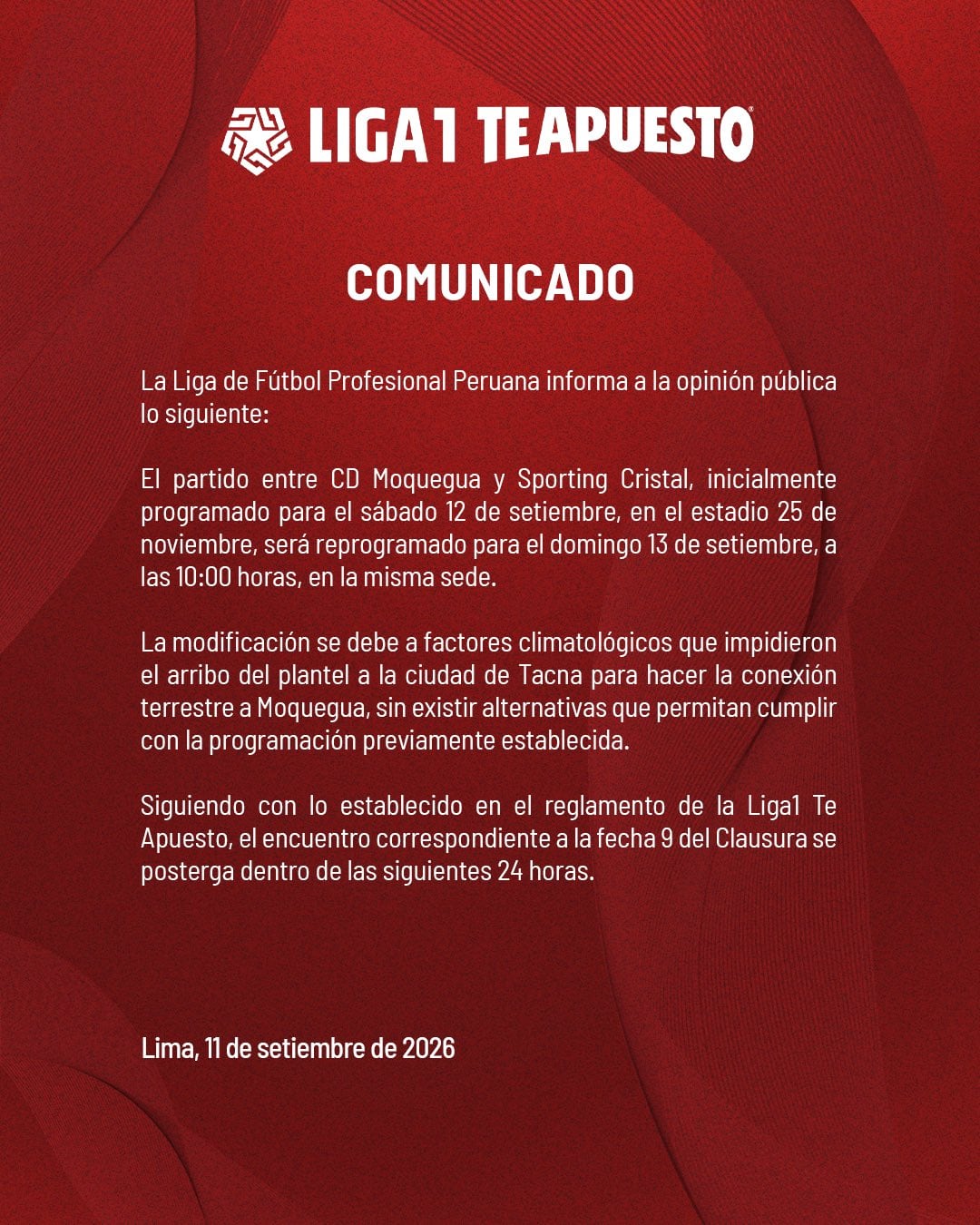 Nueva programación del Sporting Cristal vs CD Moquegua por el Torneo Clausura 2026