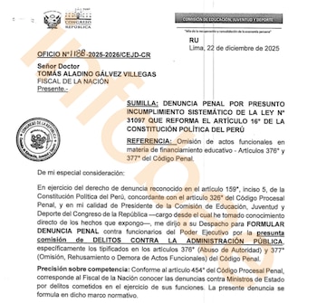 Congresista denuncia a 20 exministros