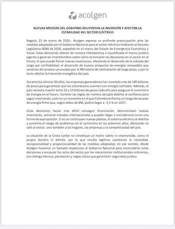 Acolgen dice que el Gobierno