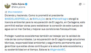 Declaraciones del ministro de Ambiente sobre licencia ambiental de El Laguito - crédito