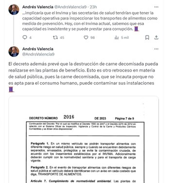 Publicación de Andrés Valencia, exministro