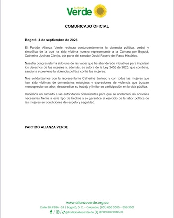 El partido solicitó a las autoridades competentes investigar al senador del Pacto Histórico e implementar las sanciones pertinentes - crédito Alianza Verde