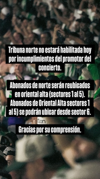 El organizador del show de Grupo Firme incumplió las fechas de entrega del escenario deportivo - Créditos Atlético Nacional