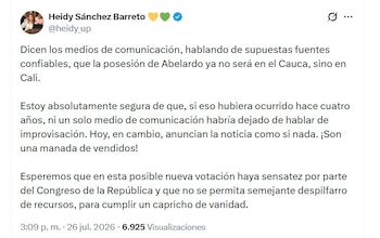 Desde el Pacto Histórico, la concejala de Bogotá Heidy Sánchez criticó la forma en que se ha presentado públicamente el cambio de sede para la posesión presidencial - crédito @heidy_up/X