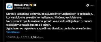 Este mensaje publicó Mercado Pago