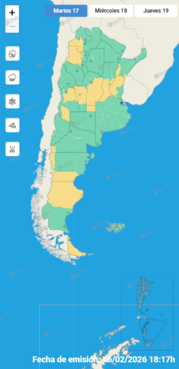 El mapa de alertas vigentes