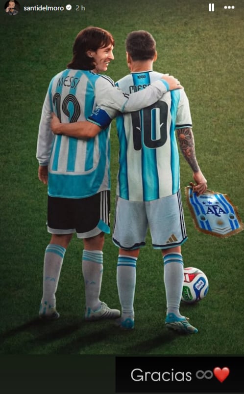 Santiago del Moro publicó una imagen que contrapone al joven Messi con el capitán consagrado y escribió: “Gracias”