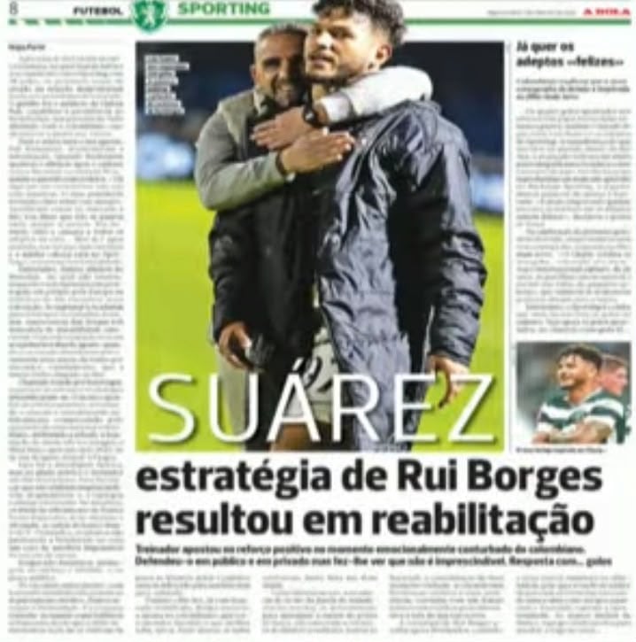 Esta es la edición en impreso de lo que reporta A Bola le dijo el director técnico de Sporting de Lisboa al colombiano Luis Javier Suárez - crédito A Bola