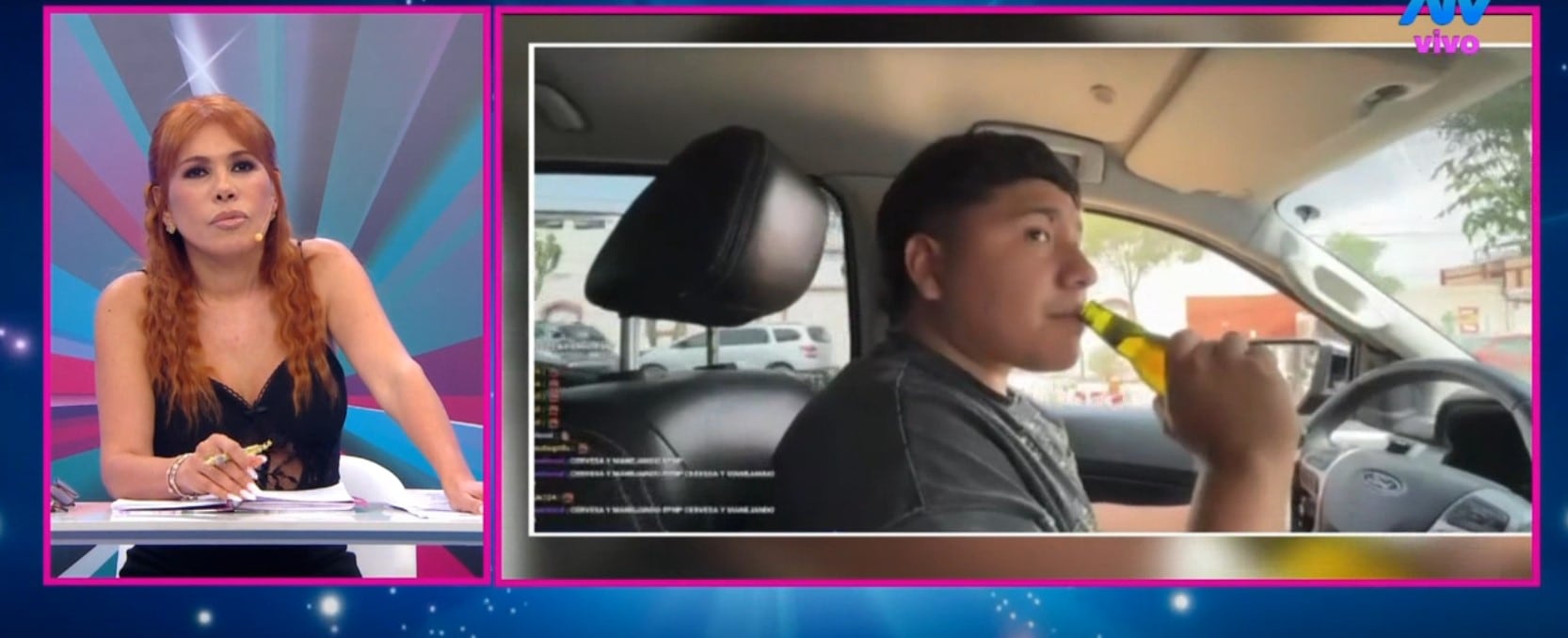 Magaly Medina critica a Macarius por conducir tomando cerveza en live: “No le interesan las reglas de tránsito”. Captura TV - ATV/ Magaly TV La Firme.