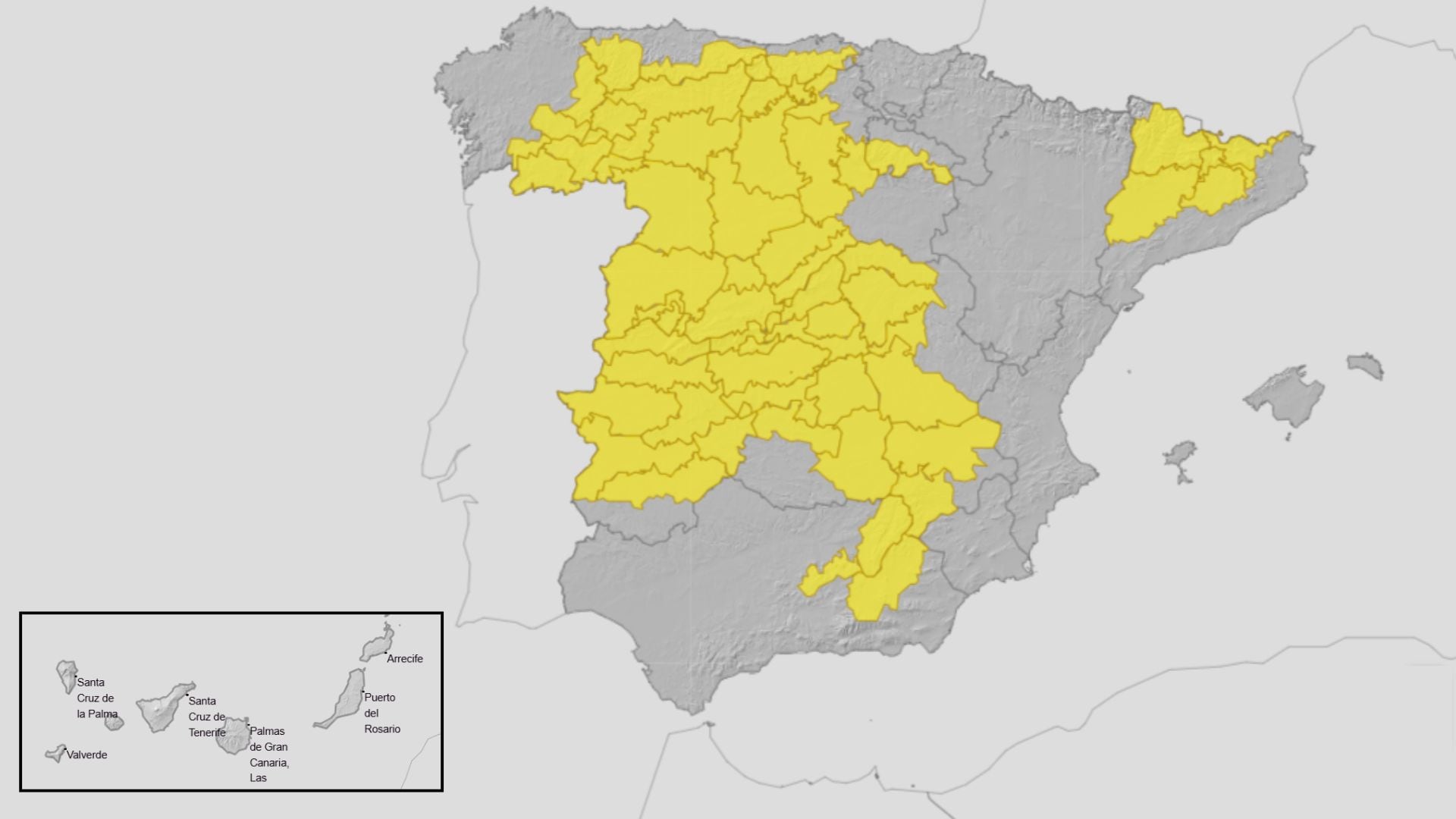 Mapa de avisos por tormentas para este domingo, 14 de junio de 2026. (Aemet)