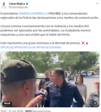 Periodista cuestionó una presunta prohibición para que la Policía dé declaraciones públicas - crédito @TatanMojicaR/X