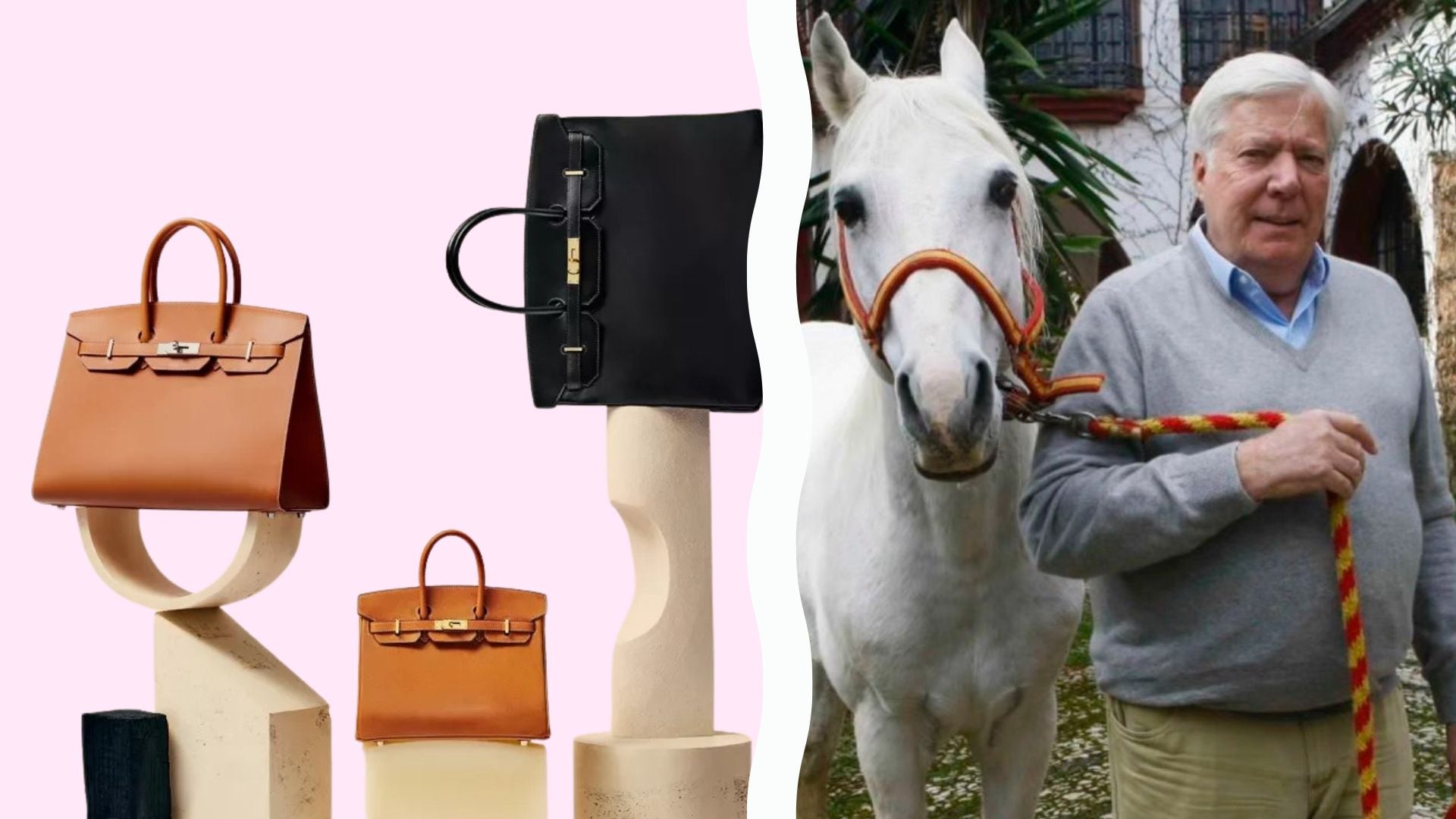 Nicolas Puech y algunos bolsos de Hermès. (Montaje Infobae)