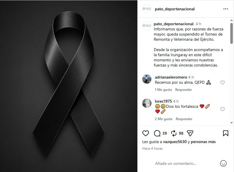 Las autoridades suspendieron el Torneo de Remonta y Veterinaria del Ejército en señal de duelo