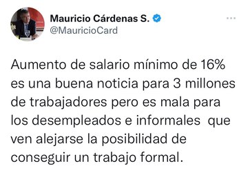 Tuit de Mauricio Cárdenas.