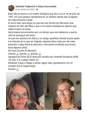 El posteo que hizo Gabriela