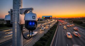 Cámara de vigilancia con IA instalada en una carretera del Reino Unido