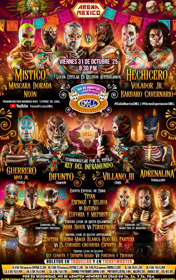 Cartelera oficial de la función del 31 de octubre en la Arena México.