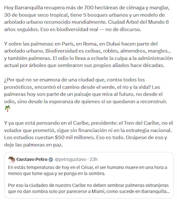 Pumarejo invitó a Petro a trabajar por Barranquilla y el Caribe colombiano - crédito @jaimepumarejo/X
