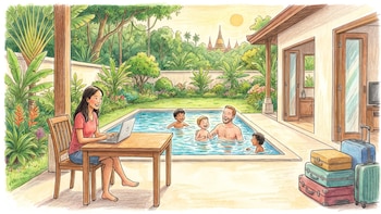 Una familia de Reino Unido vendió su casa por 400.000 euros, se mudó a la otra punta del mundo y ahora vive en una villa con piscina por 815 euros al mes: “La mejor decisión de nuestra vida”